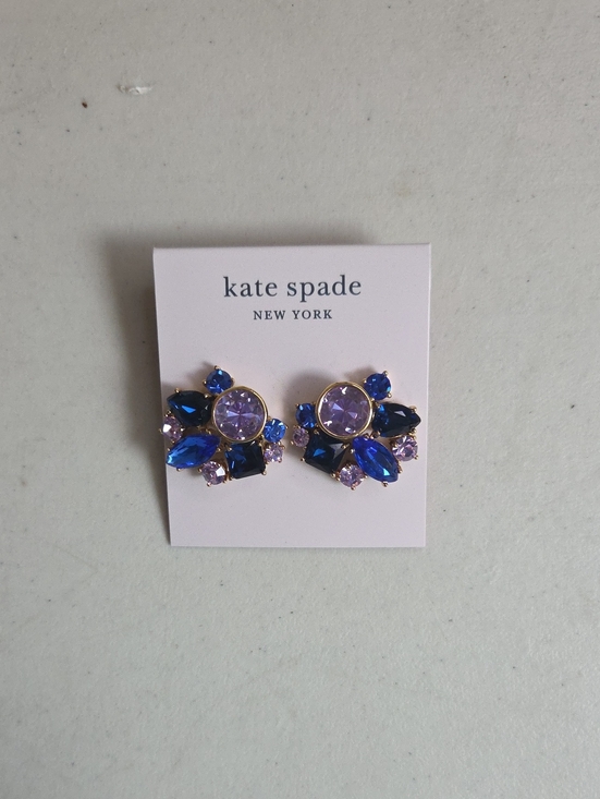 kate spade Jewelry - kate spade gold-tone crystal cluster earrings in lilac and royal blue